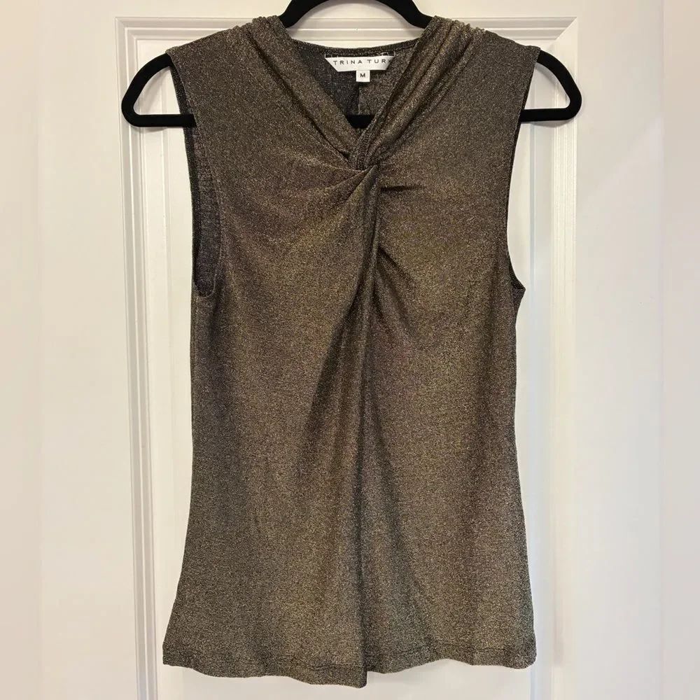 TRINA TURK Sleeveless Twist-Front Metallic Top Women’s Size Medium